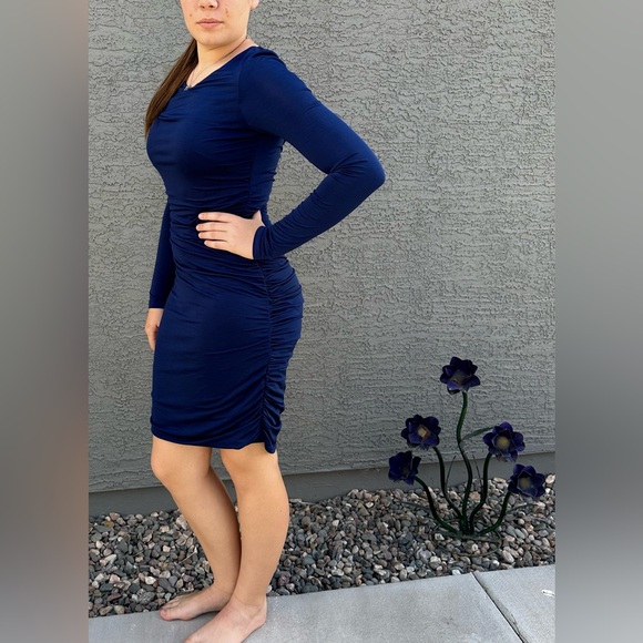 Eliza J. Long Sleeve Drape Front Ruched Back Jersey Bodycon Dress in Cobalt Blue - Picture 5 of 10